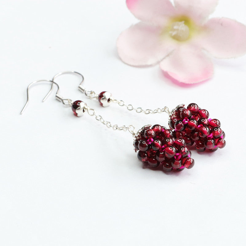Garnet 925 Silver Hook Earrings