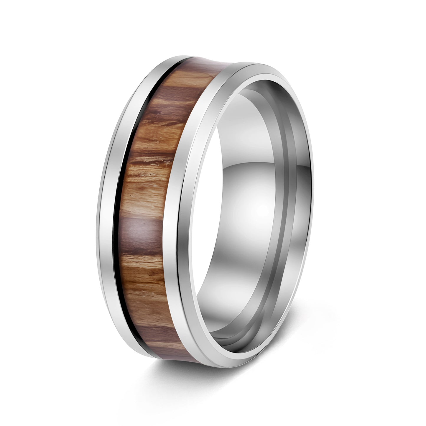Planderful Everyday Genie Teak Inlaid Titanium Steel Couple Ring Unisex Durable Wedding Band
