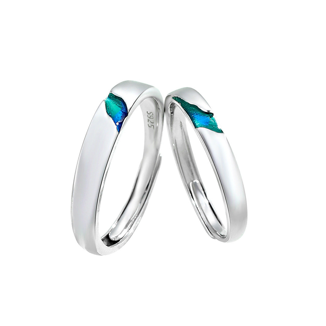 Planderful Green Blue Galaxy Ring Sterling Silver 925 Couple Unisex Adjustable Luxurious Valentine Gift