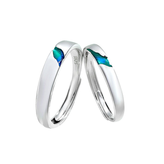 Planderful Green Blue Galaxy Ring Sterling Silver 925 Couple Unisex Adjustable Luxurious Valentine Gift