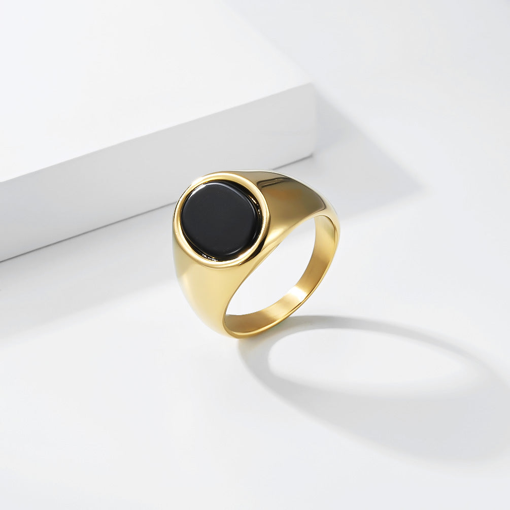 Stainless Steel Gemstone Geometric Black Ring
