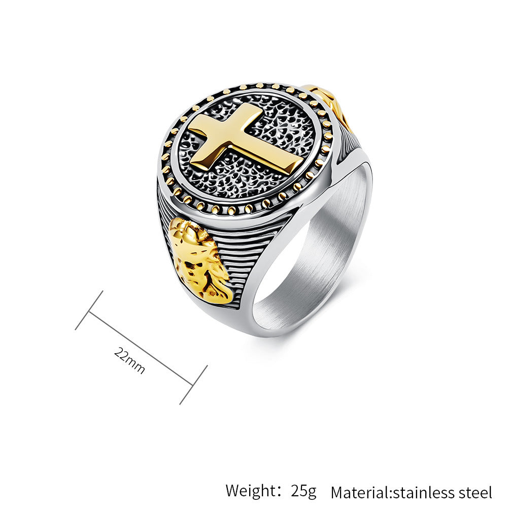Planderful Titanium Steel Ring For Men With Fade Resistant Retro Cross Design Everyday Genie Collection