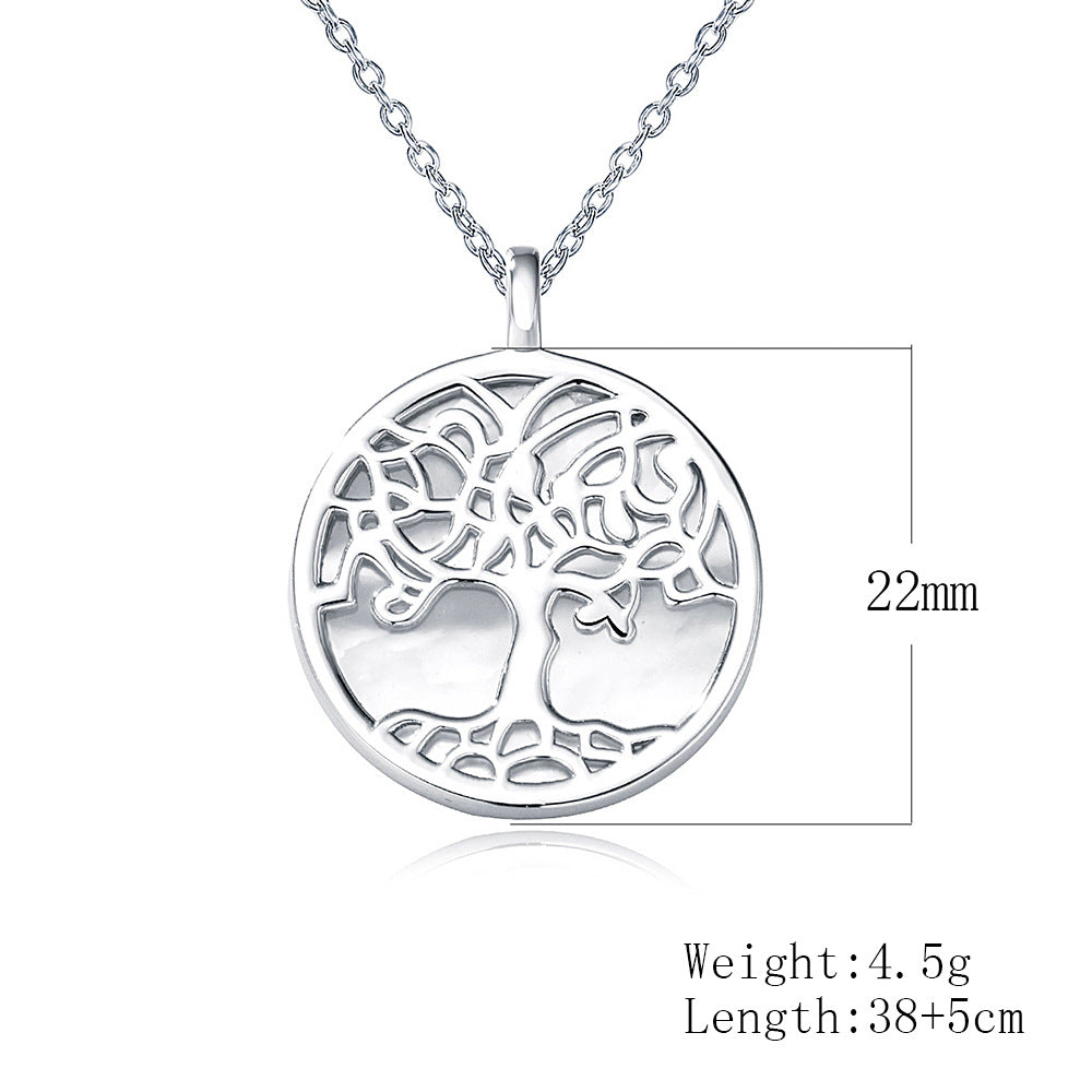 S925 Sterling Silver Tree Of Life Pendant Necklace Natural Shell