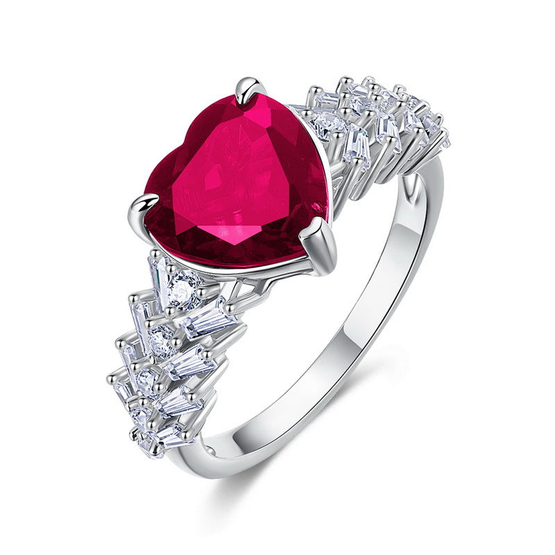 Planderful Jewelry Lab Grown Gemstone Ring In Sterling Silver With Heart Shape Coloured Gemstone