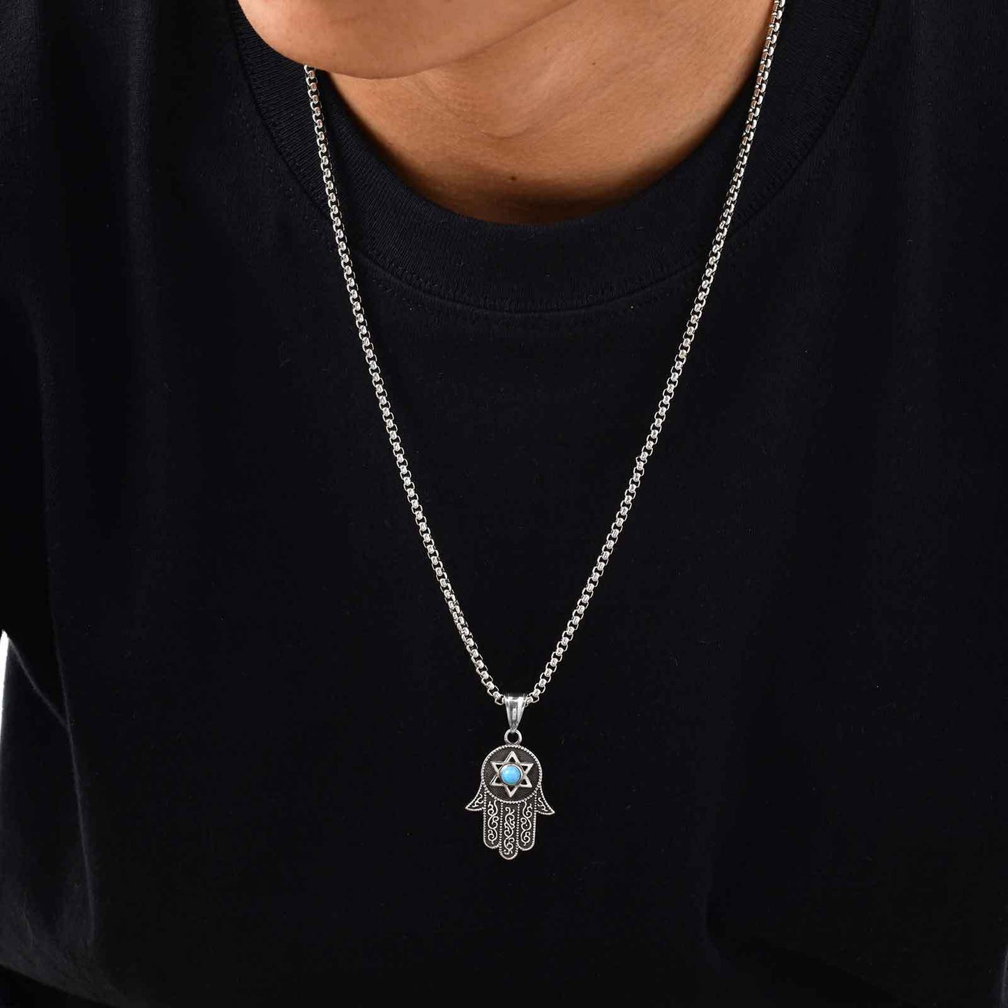 Planderful Stainless Necklace Men Hexagram Fatima Pendant