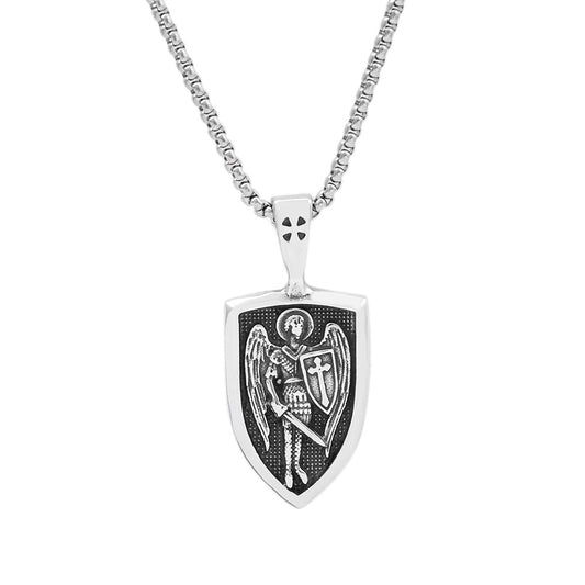Retro Angel Cross Shield Pendant Necklace for Men