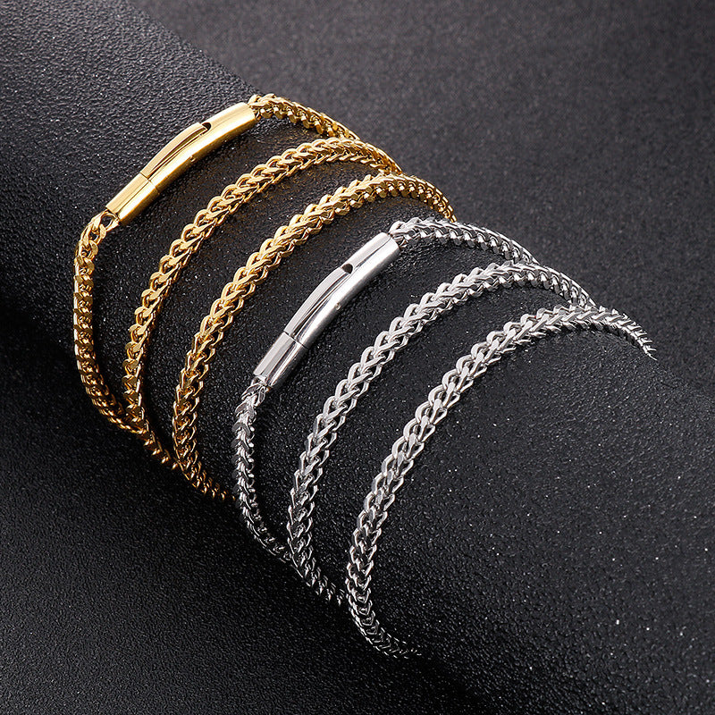 Trend 3mm Positive And Negative Keel Necklace, Hip-Hop Simple Electroplated Magnet Buckle Titanium