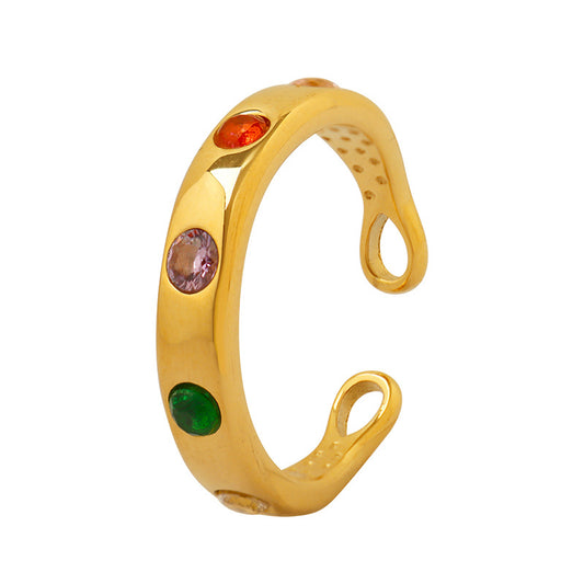 Colorful Zircon Open Index Finger Ring with Unique Korean-Inspired Design