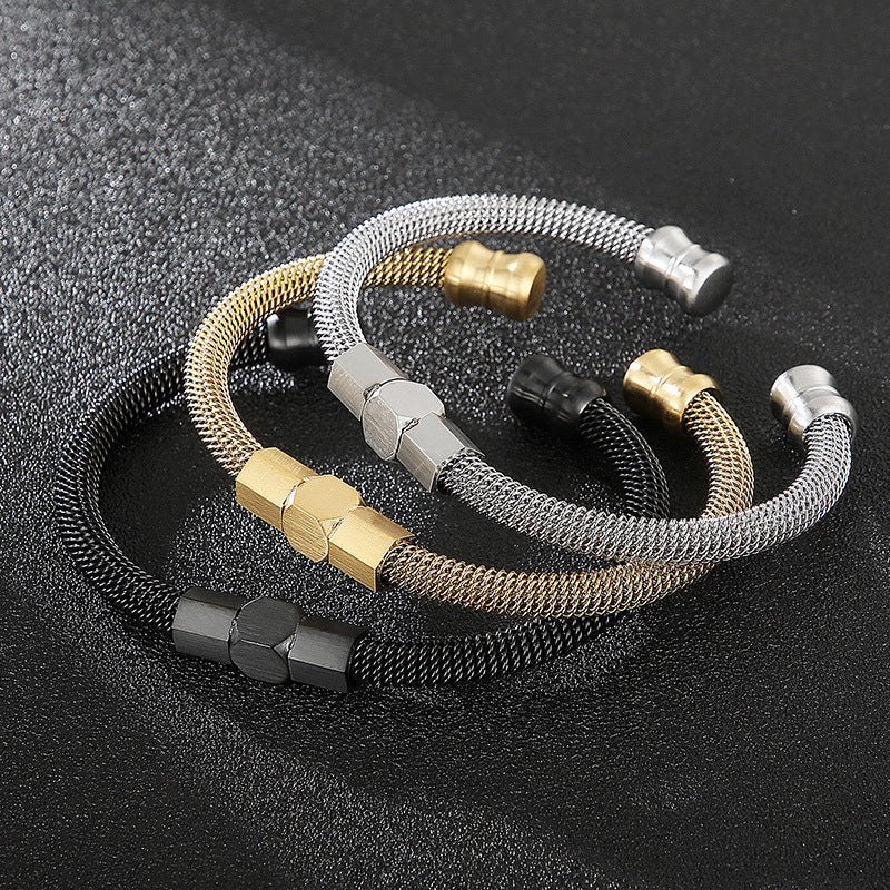Rock Hip-Hop Spring Cable Opening Titanium Steel Men's Bracelet
