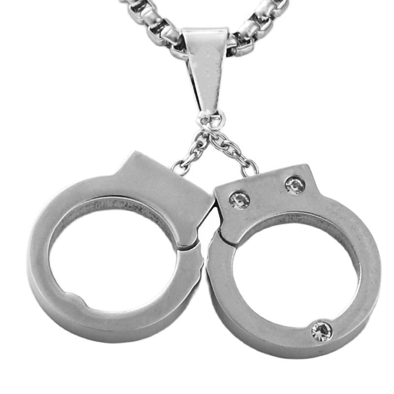 Personalized Retro Titanium Steel Handcuffs Pendant Necklace for Men - Trendy Multi-Color Design