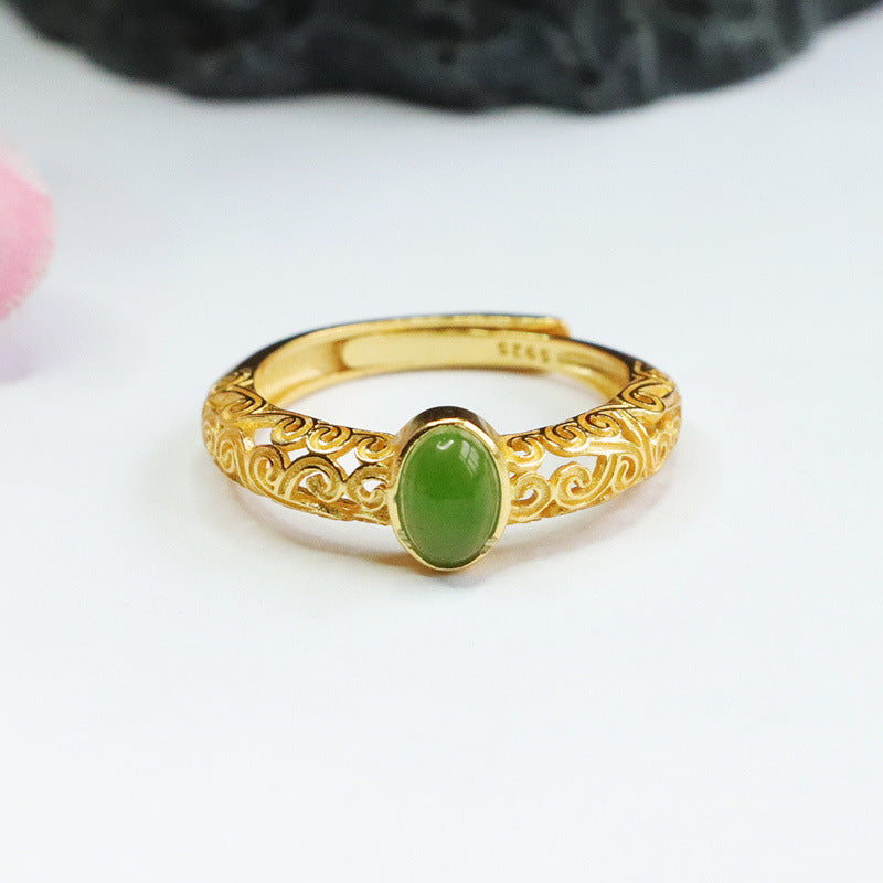925 Sterling Silver Hetian Jasper Cloud Ring