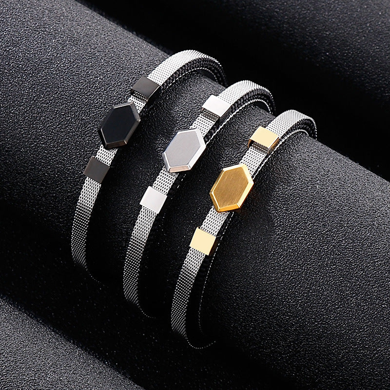 Stylish Titanium Steel and Leather Rope Bracelet for Men - European and American Design