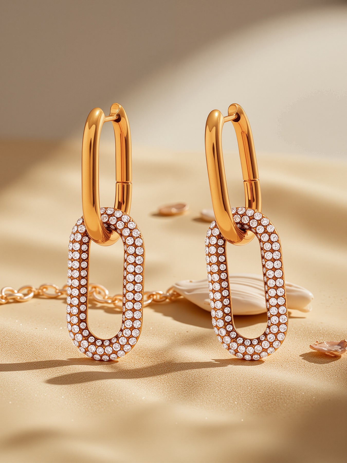 Planderful Stainless Steel Double Oval Ring Earrings Zircon