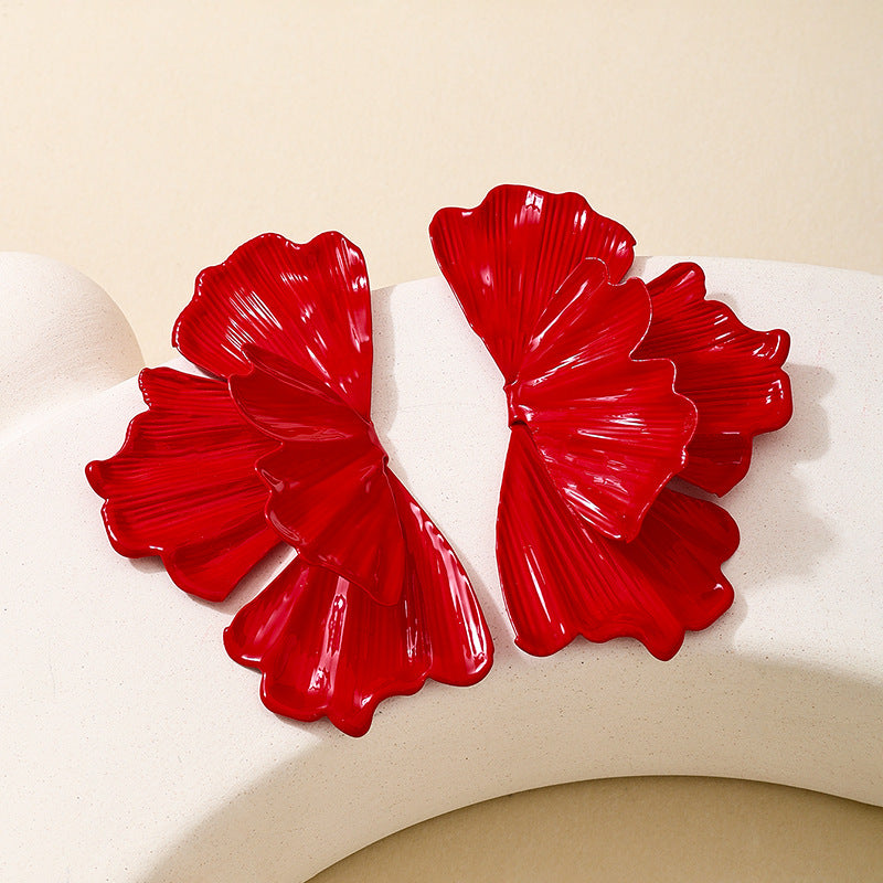 Planderful Vienna Verve Earrings – Elegant Metal Red Half Flower Design