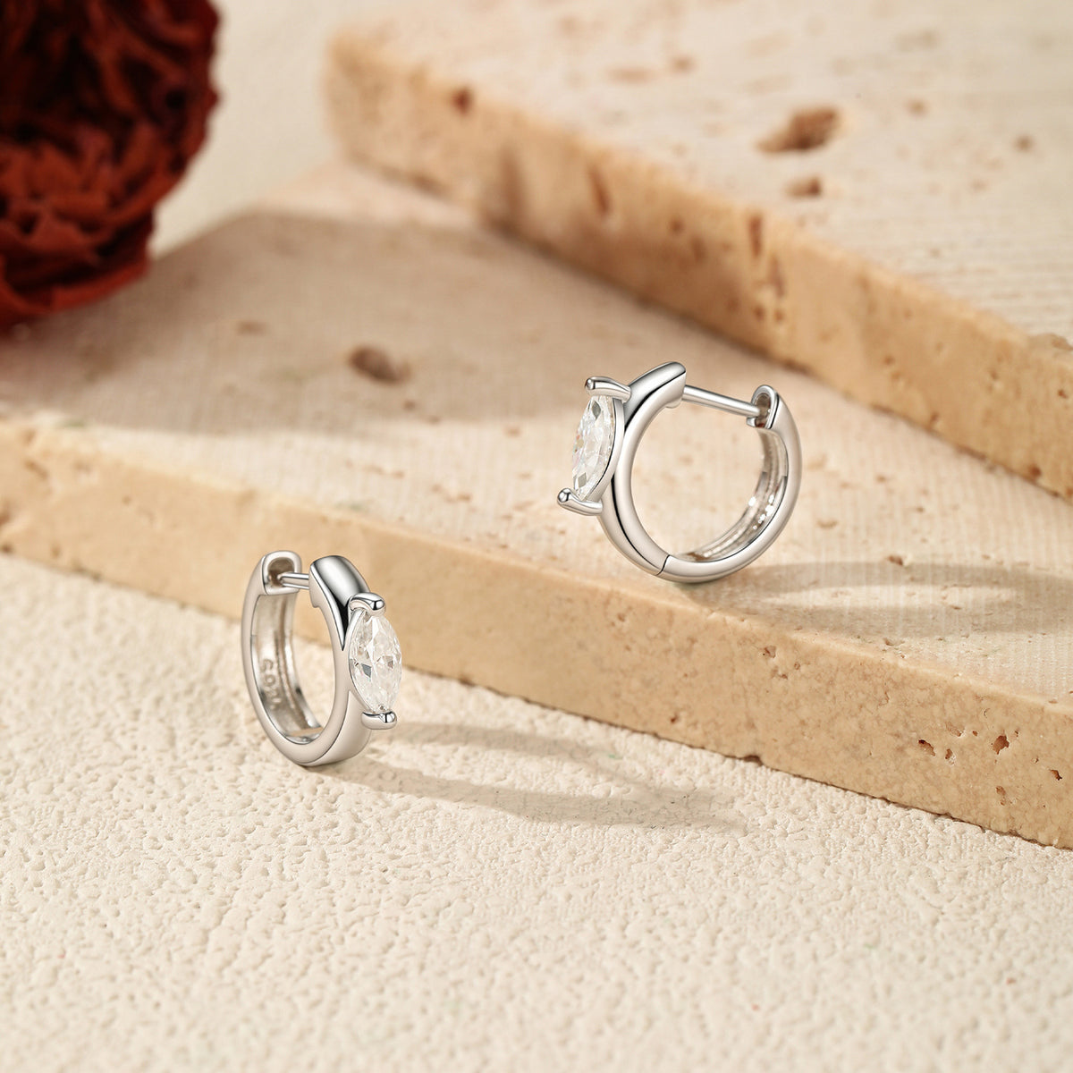 925 Sterling Silver Marquise Moissanite Hoops