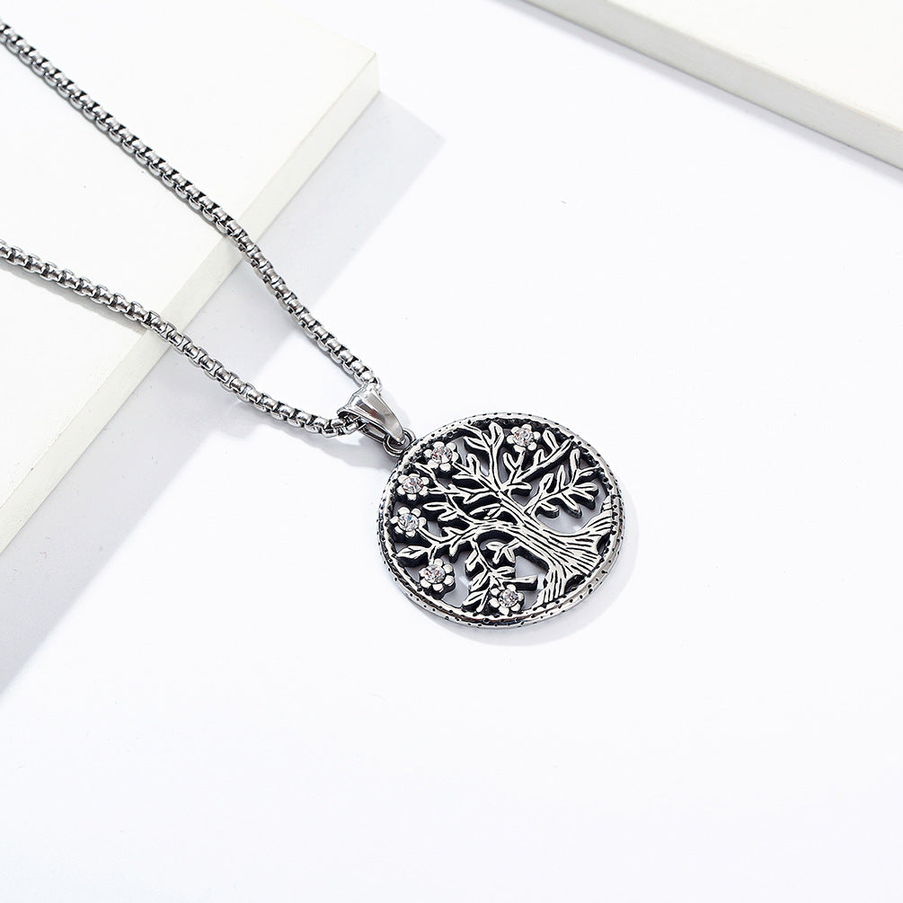 Viking Life Tree Titanium Steel Necklace for Discerning Men
