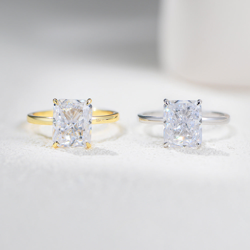 Planderful S925 Sterling Silver Ring With Ice Flower Cut Zircon 8x10mm For Women Elegant Jewelry