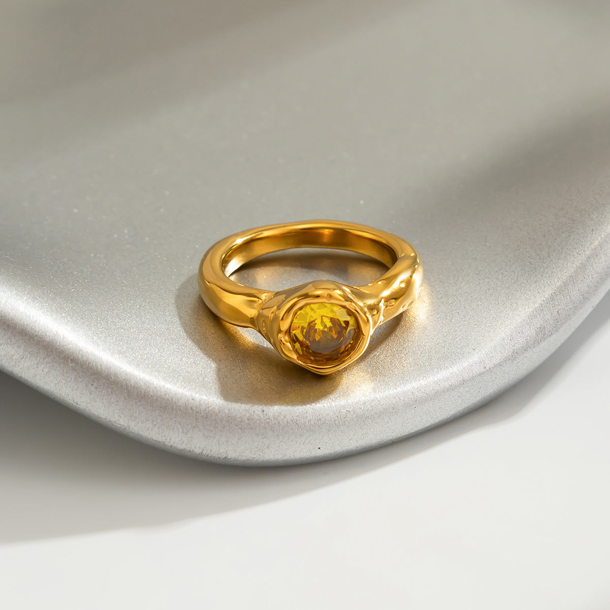 Planderful Stainless Steel Ring With Lava Texture And Zircon Inlays For Women Statement Jewelry