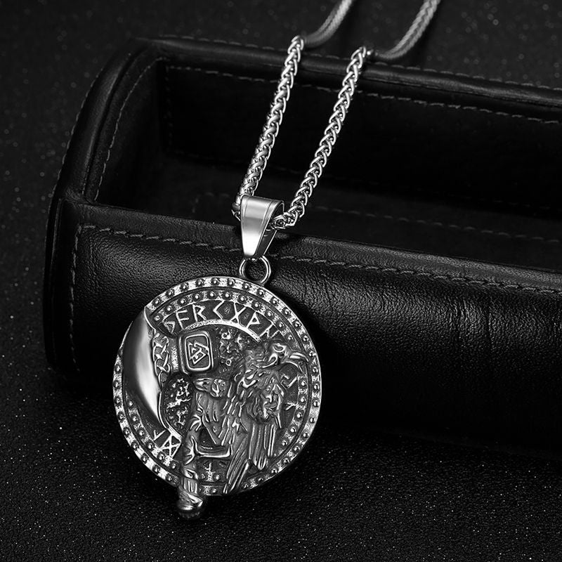 Steel Necklace - Vintage Nordic Viking Raven Tomahawk Pendant For Men With Polished Gold Plated Finish