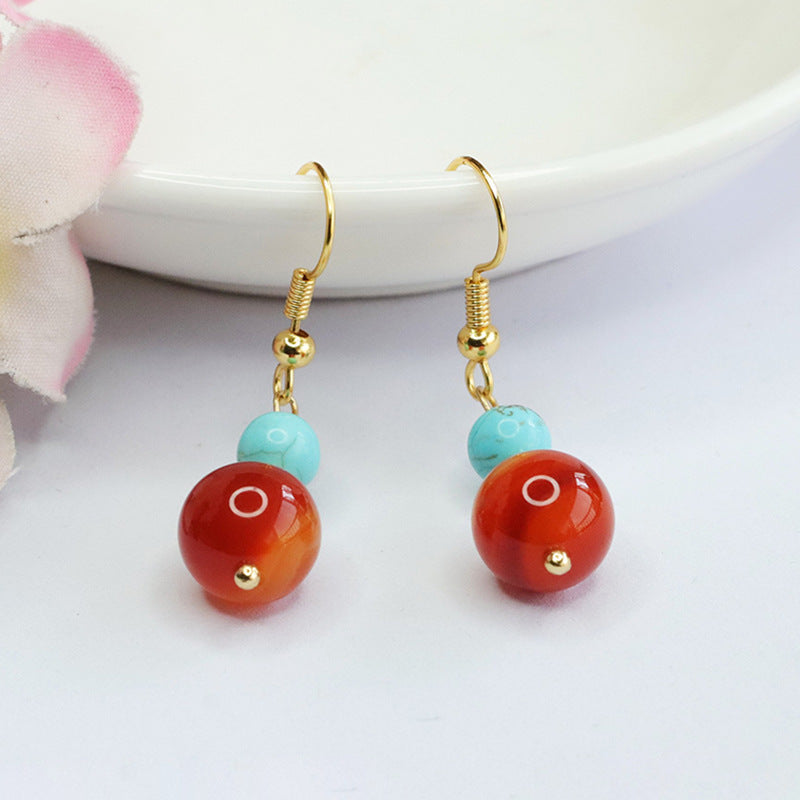 Silk Striped Red Agate Earrings with Chalcedony Ear Hooks