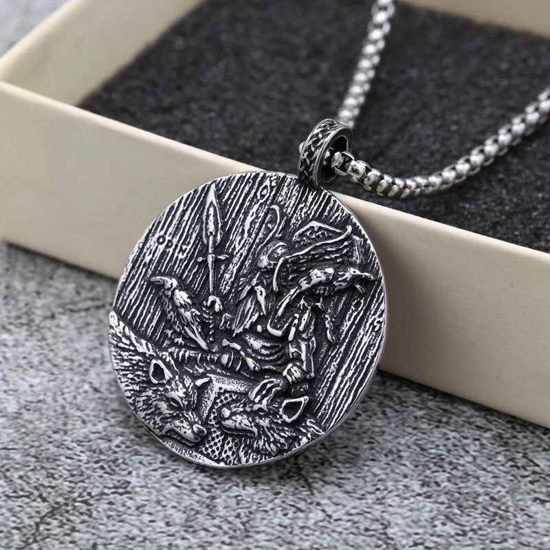 Planderful Odin Pendant Necklace Vintage Stainless Steel Unisex Double Sided Viking God Jewelry