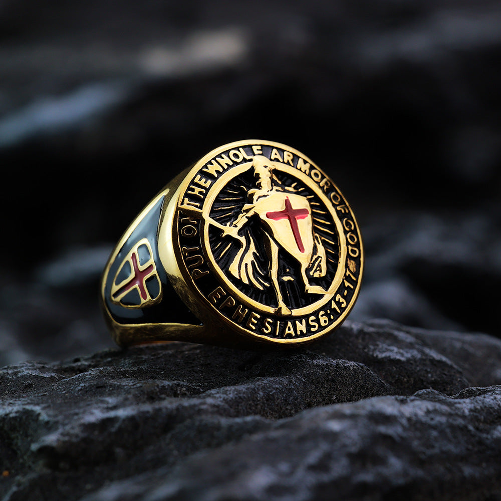 European And American Retro Stainless Steel Men's Rings Domineering Templar Crusader Rings