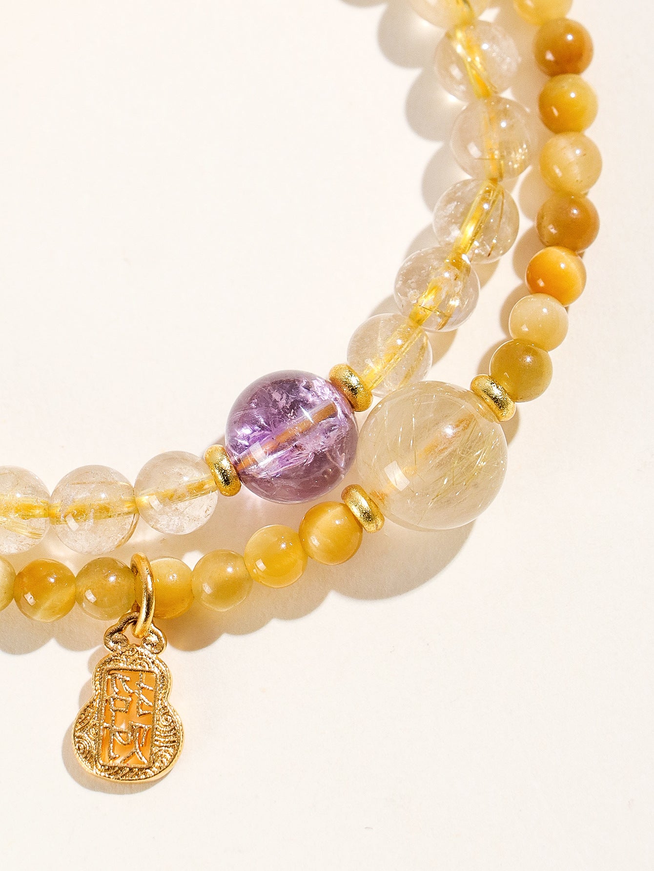 Planderful Fortune's Favor Bracelet – Elegant Double Circle Design with Golden Tiger Eye and Amethyst