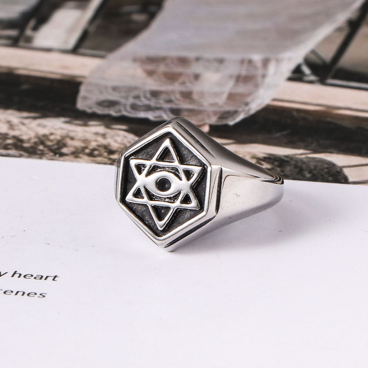 Retro Star Personalized Ring For Men Titanium Steel Band