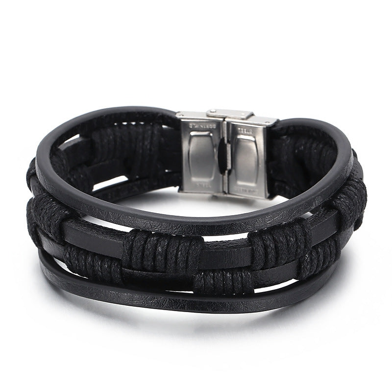 Planderful Durable Stainless Steel Leather Bracelet For Men
