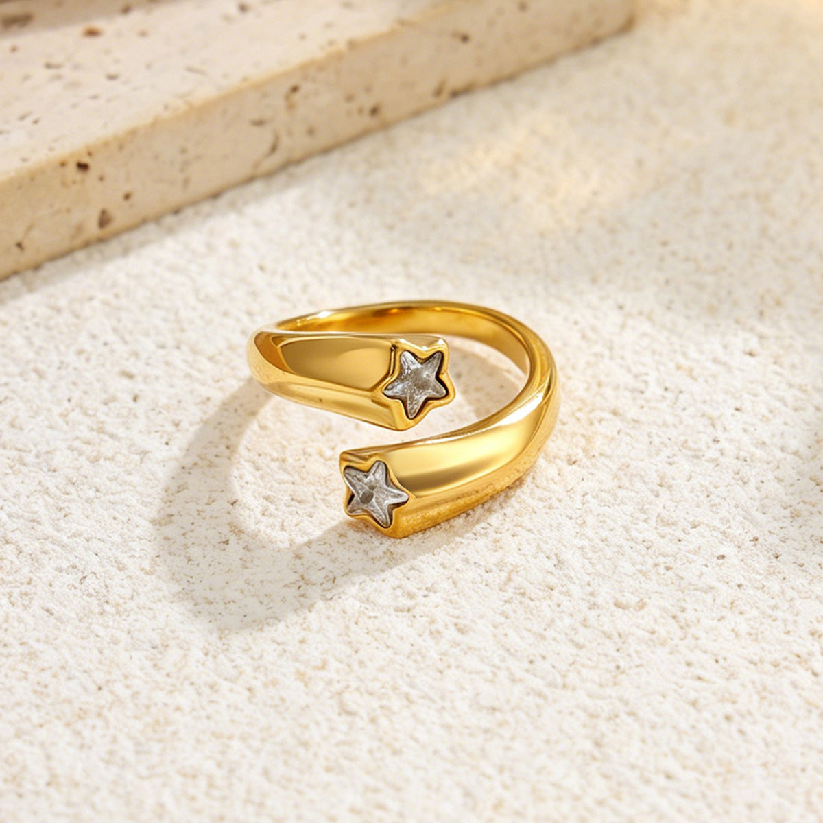 Planderful Snake Shaped Opening Ring Vienna Verve Stainless Steel Zircon Imitation Pearl Star Accent For Women