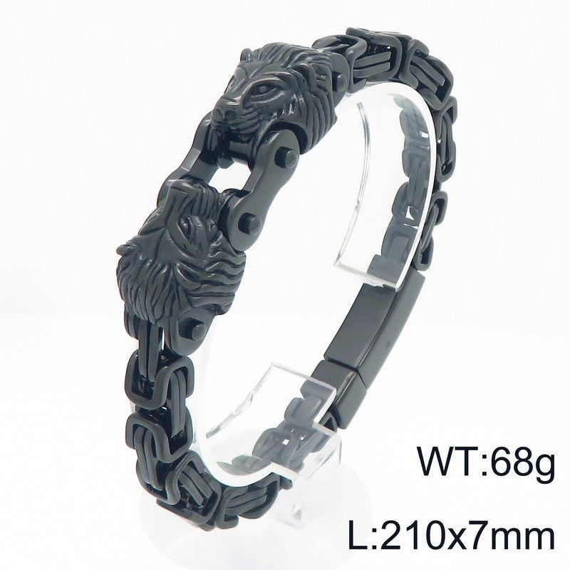 Oxidized Lion Head Emperor Chain Titanium Steel Men's Bracelet