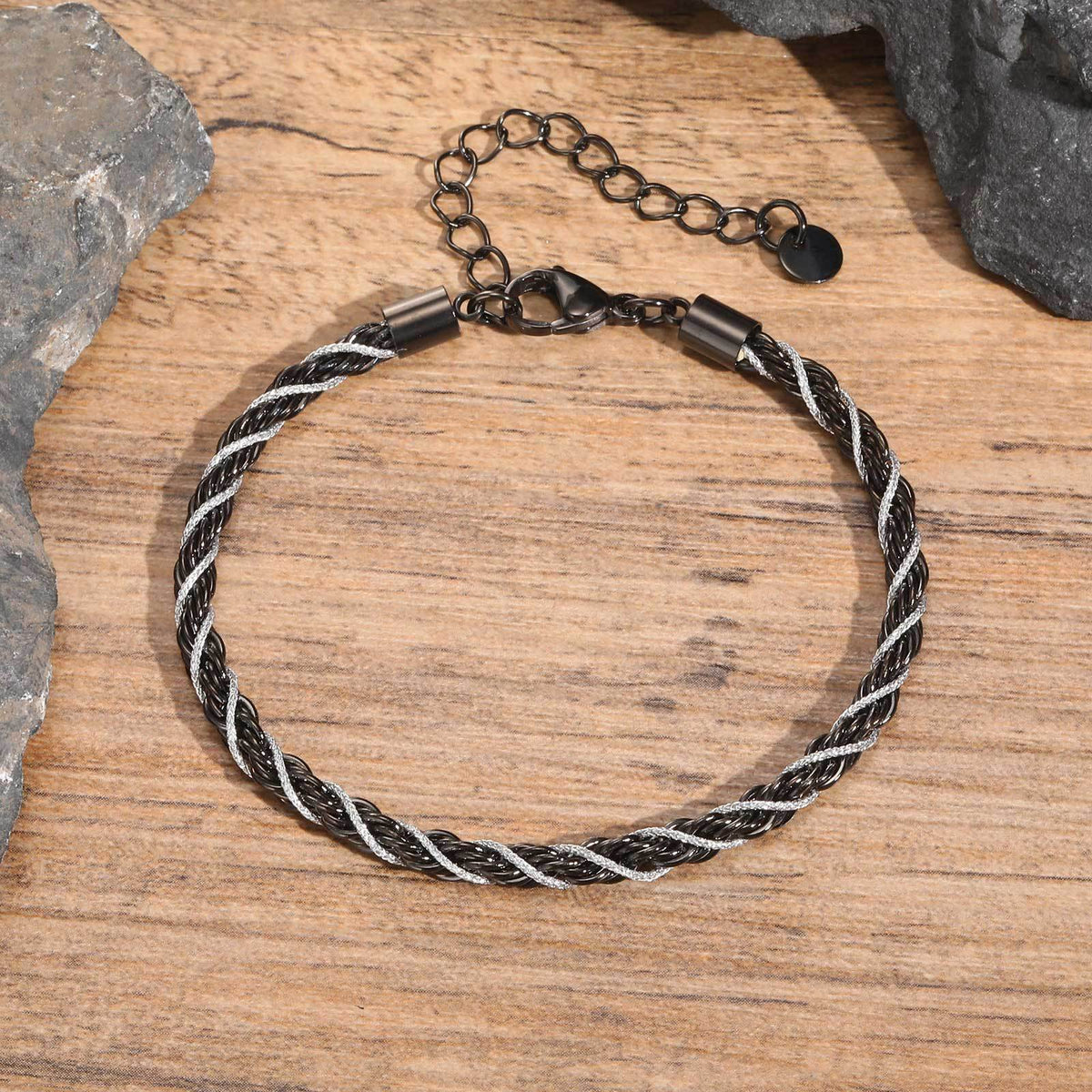 Braided Black Stainless Steel Bracelet for Men
