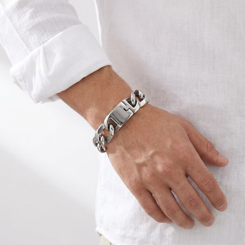 Hip-Hop Cool Tone Metal Texture Square Line Cuban Chain Bracelet Vacuum Plating