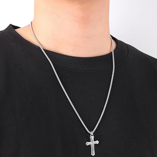 Planderful Stainless Steel Two Color Cross Necklace For Men Everyday Genie Trend Pendant