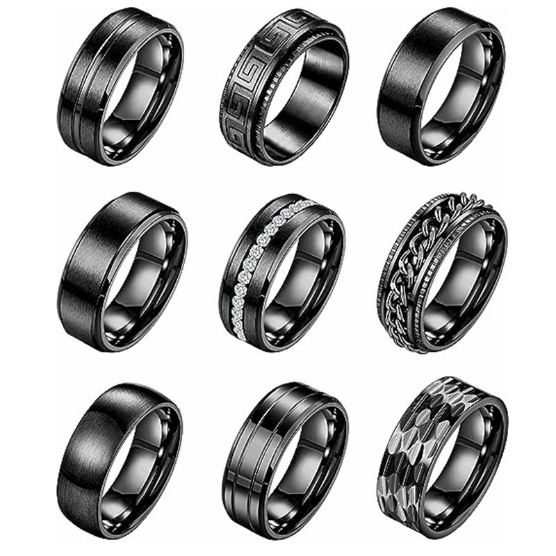 Planderful Everyday Genie Nine-Piece Decompression Rotation Ring Set For Unisex Stainless Steel Fade Resistant