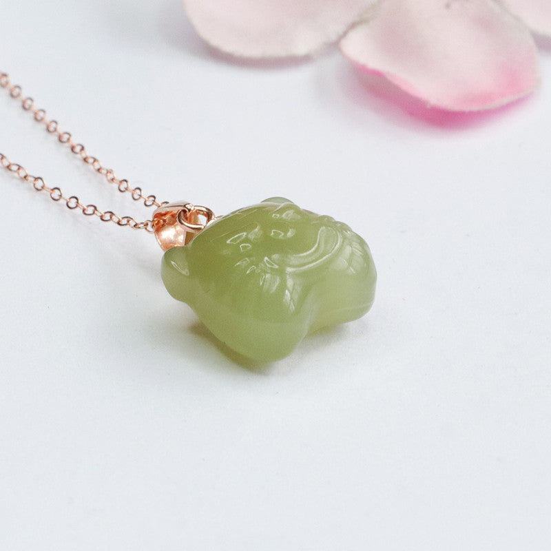 925 Sterling Silver Hetian Jade Tiger Head Pendant — No Chain