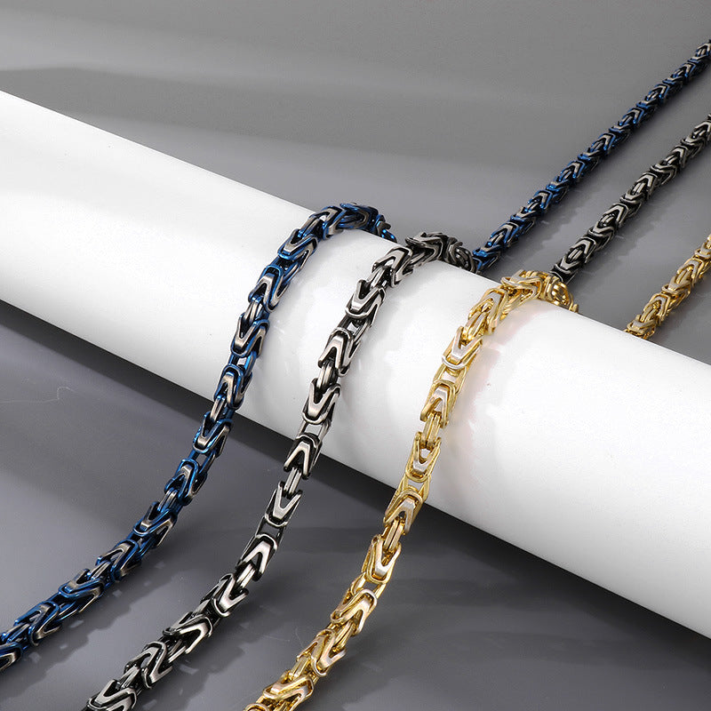 Rock Hip-Hop Emperor Chain, Street V-Shaped Woven Men's Titanium Steel Necklace Bracelet