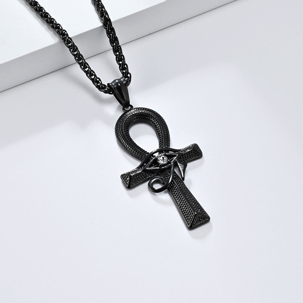 Planderful Eye Of Horus Ankh Cross Pendant Necklace For Hip Hop Fans Vintage Versatile