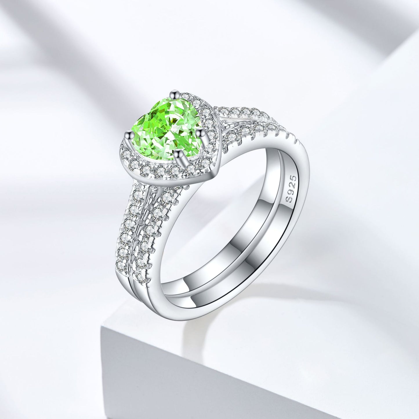 S925 Sterling Silver 1ct Flame Ice Heart-Shaped Zircon Ring