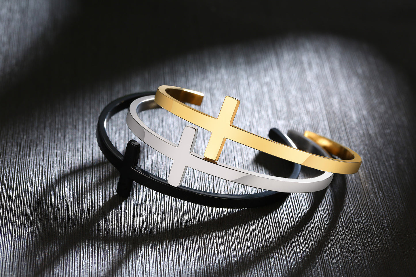 Stainless Steel Bare Cross Open Bracelet for Men and Women