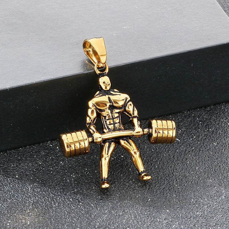 Sports Fitness Barbell Pendant, Hip Hop Retro Smear Weightlifting Stainless Steel Men's Pendant Necklace
