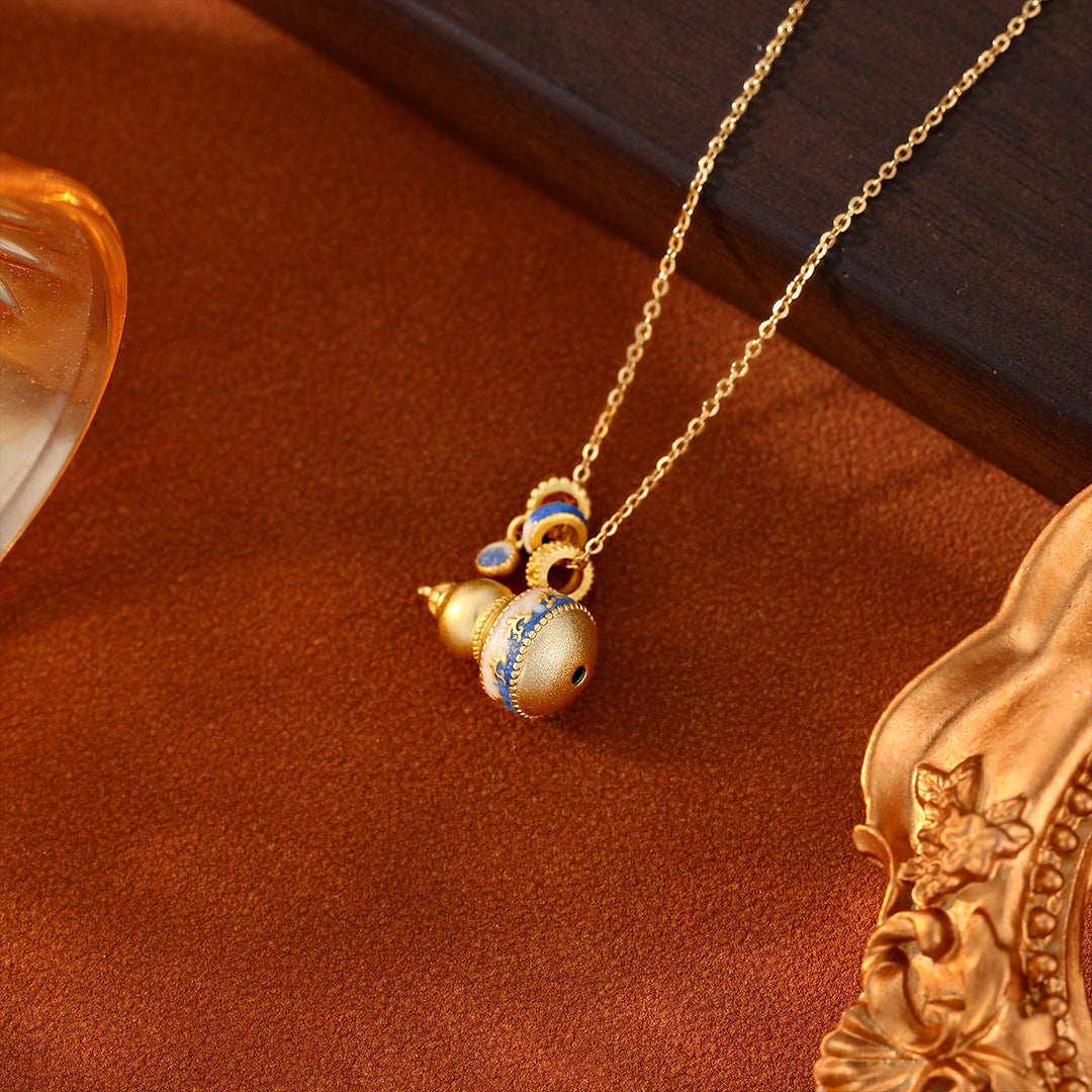 Planderful Glow In The Dark Sterling Silver Necklace Gourd Chinese Style For Women Luxury Collarbone Chain