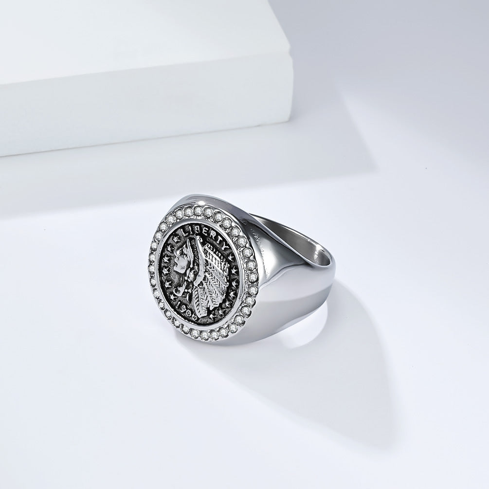 Planderful Personalized Zircon Inlaid Stainless Steel Ring For Men Modern Fashion Hand Jewelry
