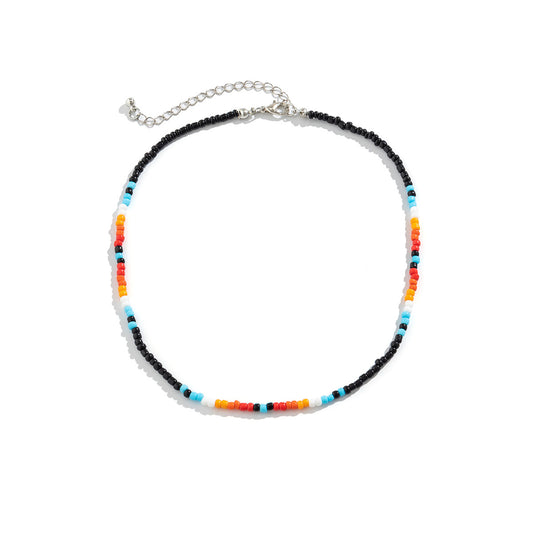 European and American Style Handmade Necklace with Mixed Rice Beads and Turquoise Stones