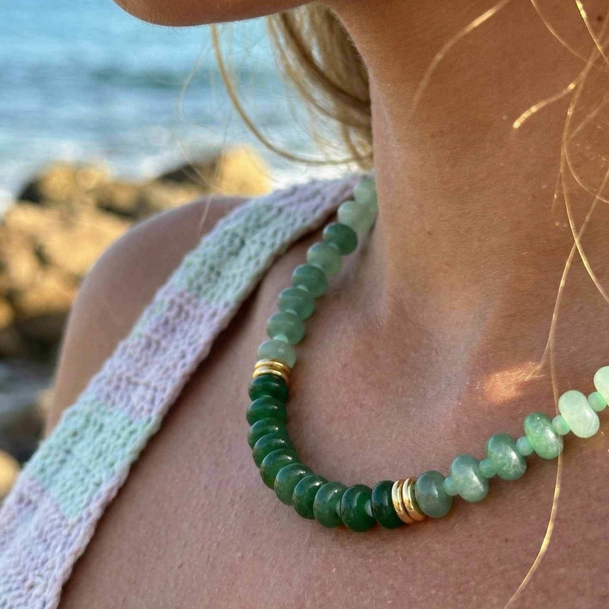Stainless Steel Natural Stone Abacus Beads Copper Watermelon Beads Necklace Dopamine
