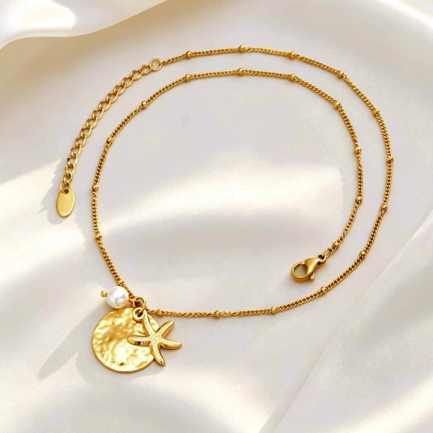 Ocean Wind Stainless Steel Side Clip Bead Chain Starfish Shell Necklace Women's