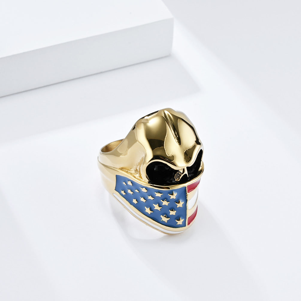 Planderful Titanium Steel Ring For Men Bold Skull Stars And Stripes Statement Accessory