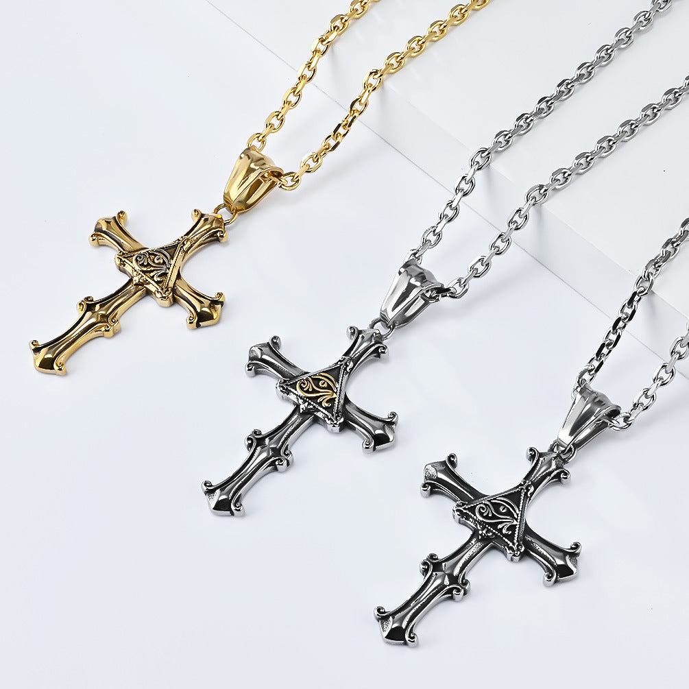Planderful Eye Of Horus Cross Pendant Necklace Titanium Steel For Retro Vintage Style Jewelry