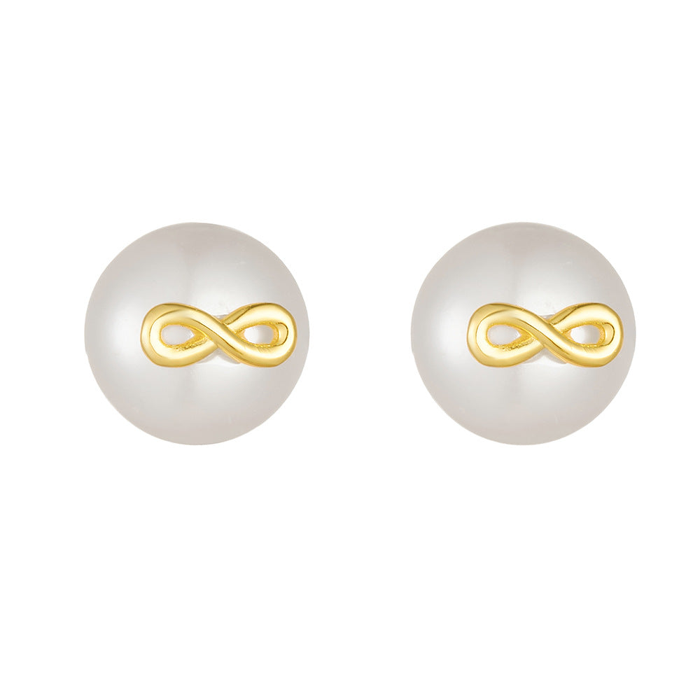 S925 Sterling Silver Infinite Love 8 Character Natural Pearl Stud Earrings Japanese And