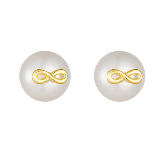 S925 Sterling Silver Infinite Love 8 Character Natural Pearl Stud Earrings Japanese And